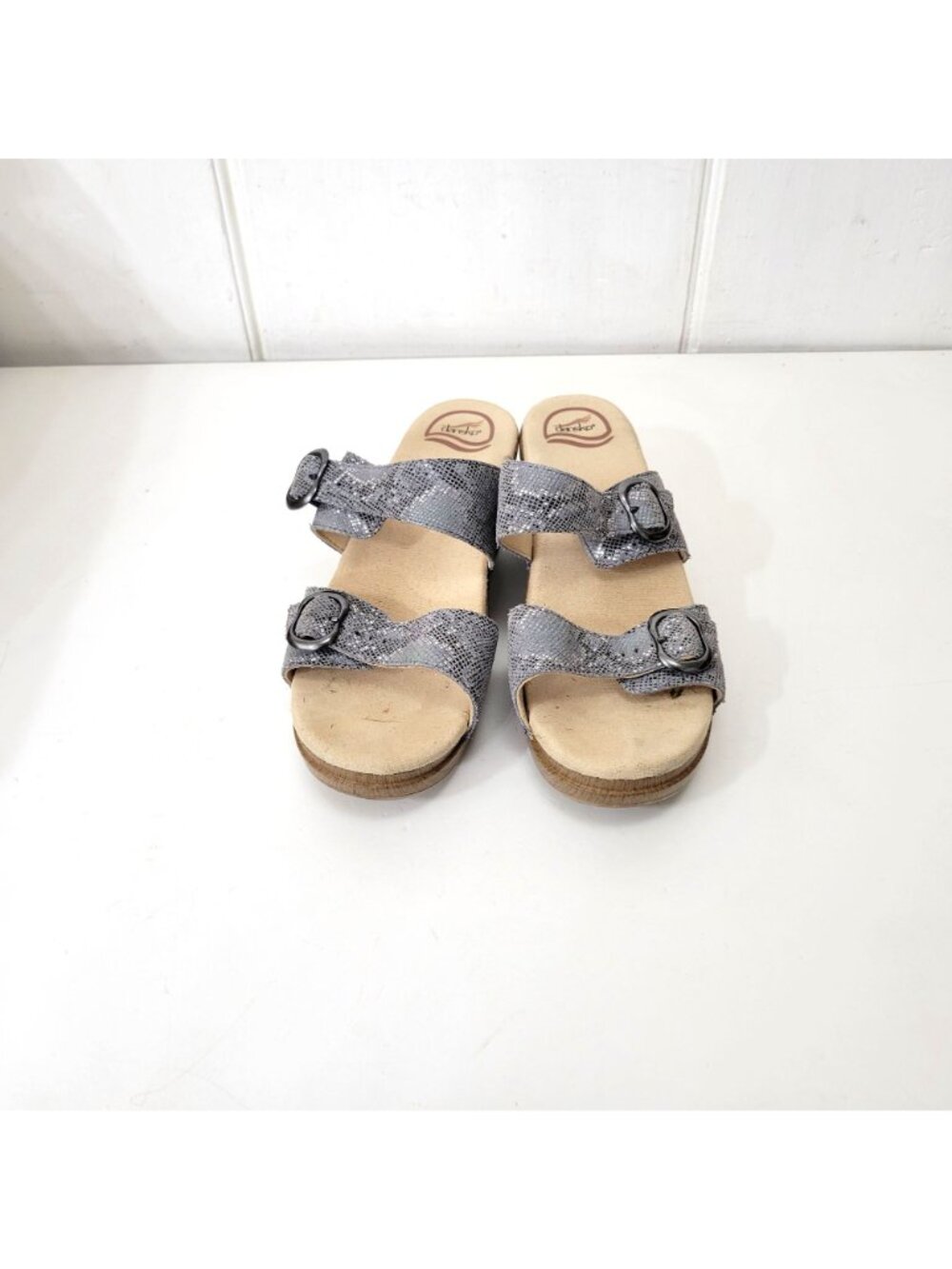 Dansko Sophie Silver Metallic Snakeskin Pattern Leather Platform Wedge Sandals S - Picture 8 of 8